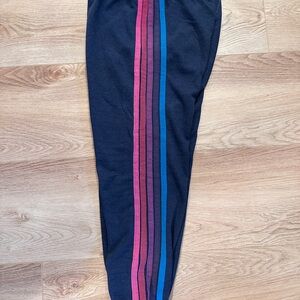 Aviator Nation Blue Joggers with Pink Purple and Blue 5 Stripes size XS
